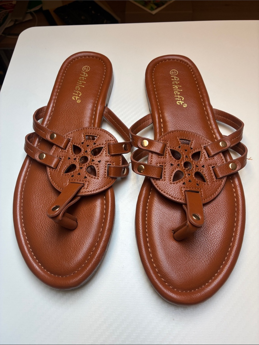 Athleté Women's Tan Decorative Thong Sandals